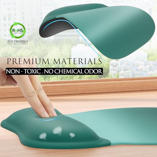 MROCO Ergonomic Mouse Pad with Gel Wrist Rest, 9.4 x 8.1 in, Green Gradient | Ergonomic Shape Design, Multiple Pattern Options, Gel Wrist Comfort, Smooth Lycra Surface, Non-Slip PU Base - color: Green Gradient