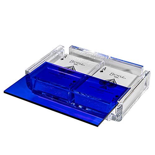 Modern Elegant Playing Card Deck Holder Tray with 2 Decks of Playing Cards in Unique Stylish Deluxe Acrylic Box with Color lid (Blue) - color: Blue