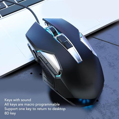 Sxhlseller RGB Gaming Mouse, Multifunction Ergonomic Wired Optical with Programmable Buttons and Backlight, 7200 DPI for Gaming, Work (Black)
