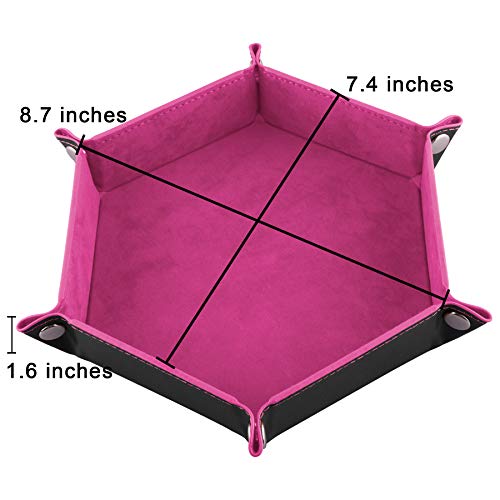 SIQUK 4 Pieces Dice Tray Hexagon Dice Rolling Holder Folding PU Leather Dice Trays for Dice Games Like RPG, DND and Other Table Games (Cyan, Pink, Violet and Black) - color: Cyan, Pink, Violet and Black