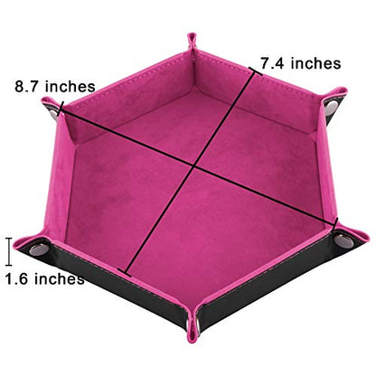 SIQUK 4 Pieces Dice Tray Hexagon Dice Rolling Holder Folding PU Leather Dice Trays for Dice Games Like RPG, DND and Other Table Games (Cyan, Pink, Violet and Black) - color: Cyan, Pink, Violet and Black
