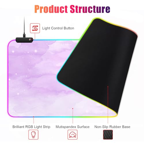 RGB Large Gaming Mouse Pad, Extended Mouse Pad with 12 Lighting Effects, Water Proof Mutispandex Surface, Non-Slip Rubber Base, 80x30 cm / 31.5×11.8 in (Purple Nebula) - color: Purple Nebula