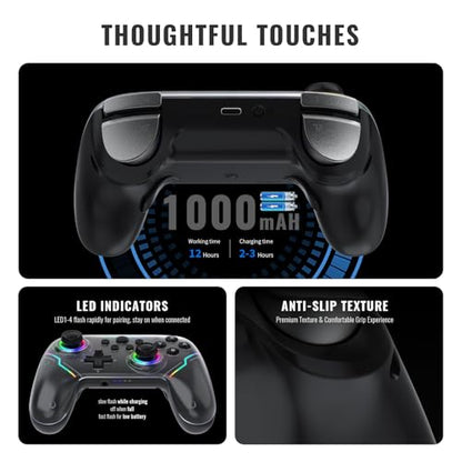 JDDWIN Wireless Pro Controller for Switch 2 with 9-Axis Motion Sensing,C Button,Hall Effect Joysticks, Wake-up/ RGB Light/FunctionTurbo/Marco/Programmable/Dual Vibration,3.5mm Audio Jack Gamepad forSwitch/Lite/OLED/PC (Black)