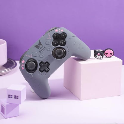 Kuitmor Silicone Switch Pro Controller Cover Skin Set, Anti-Slip Soft Protective Case for Switch Pro Controller with 2 Thumb Grip Caps and 1 Sticker (Black Kuromi) - color: Black Kuromi