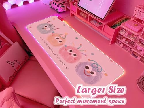 JMIYAV Pink RGB Gaming Mouse Pad 31.5x12 Inch Cute Mousepad PC XL Large Extended Glowing Led Light Up Desk Pad Non-Slip Rubber Base Computer Mat Desk Accessories Gaming Setup Party Puffs - color: Party Puffs
