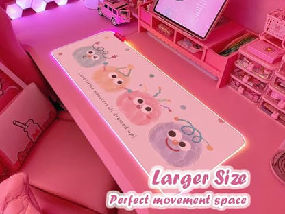 JMIYAV Pink RGB Gaming Mouse Pad 31.5x12 Inch Cute Mousepad PC XL Large Extended Glowing Led Light Up Desk Pad Non-Slip Rubber Base Computer Mat Desk Accessories Gaming Setup Party Puffs - color: Party Puffs