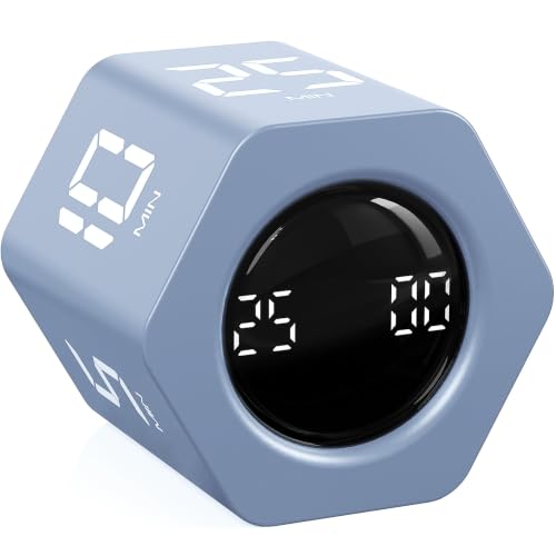 Rotating Pomodoro Timer 5, 25, 10 30,60 Mins Preset Stopwatch, Desk Flip ProductivityTimer, ADHD Tool Hexagon, Vibration/Mute/Alarm, for Work, Study, Back to School, Kitchen, Blue - color: Blue