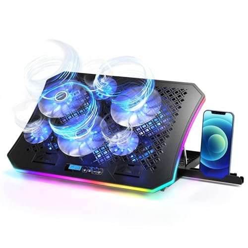 KeiBn Upgarde Laptop Cooling Pad, RGB Lights Laptop Cooler 6 Fans for 15.6-17.3 Inch Laptops, 7 Height Stands, 10 Modes Light, 2 USB Ports, Desk or Lap Use (A8,Blue) - size: A8-Blue
