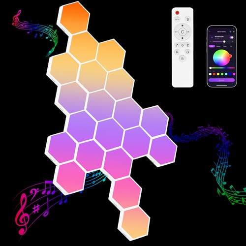 20 Pack DIY Hexagon LED Lights, Music Sync RGB Gaming Lights with APP Smart Wall Lights for Bedroom Living Room Decor - color: Multicolor 20 Pack