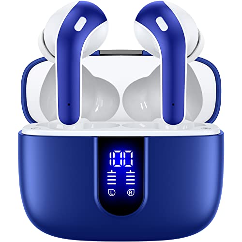 TAGRY Bluetooth Headphones True Wireless Earbuds 60H Playback LED Power Display Earphones with Wireless Charging Case IPX5 Waterproof in-Ear Ear buds with Mic for TV Smart Phone Laptop Computer Sports - color: Ocean Blue, style: Standard