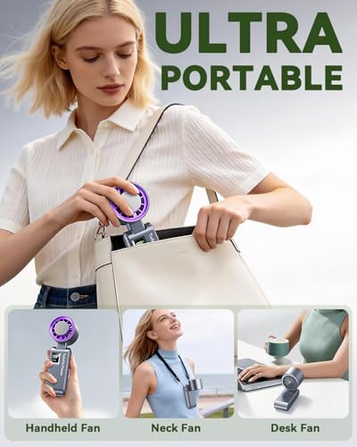 Portable Handheld Fan with Ice Cooling, 7.5m/s High Speed Turbo Fan, 150° Foldable 4-in-1 Personal Neck Fan, 199 Speed Stepless Control, USB-C Rechargeable for Travel, Makeup, Hiking,Grey - color: Roller Grey
