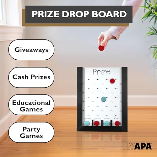 Ilyapa Prize Drop Board, 13x17 in - Penny Drop Game, Whiteboard Sign | Wooden A-Frame Whiteboard Sign, Includes 8 Coin Drop Discs & Eraser - For Trade Shows & Events
