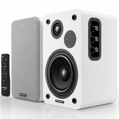 Active Bookshelf Speakers 36W RMS - BT 5.4 Wireless Speaker with 5 Inch Woofer, Silk Dome Tweeter PC Speakers - USB Digital Audio Studio Monitors Bass & Treble Adjust AUX Input for Record Player TV - color: White