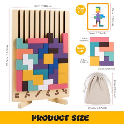 Wooden Stacking Puzzle Toy, 3D Russian Block Puzzle Jigsaw,Montessori Educational Board Game Gift for Boys and Girls, Stacking Blocks Toys for Family Brain Teaser Activity