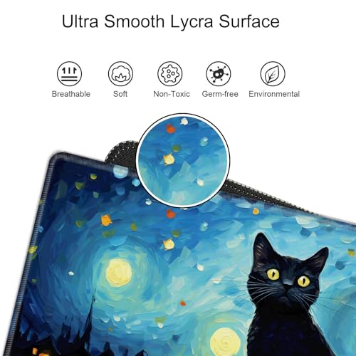 Large Mouse Pad Gaming Desk Mat Black Cat Mousepad XXL 31.5''X15.75'' Desk Pad Extended Mouse Mat of Girl Desktop Computer with Coaster - color: Sky Cat, size: 31.5''x15.75''