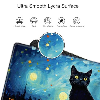Large Mouse Pad Gaming Desk Mat Black Cat Mousepad XXL 31.5''X15.75'' Desk Pad Extended Mouse Mat of Girl Desktop Computer with Coaster - color: Sky Cat, size: 31.5''x15.75''