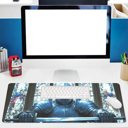 Knight Gaming Mouse Pad Gothic Fantasy Stained Glass Mousepad Extended Large Laptop Keyboard Non-Slip Rubber Base with Stitched Edges Office Computer Keyboard Laptop 31.5x11.8 Inch - color: Knight_12, size: 31.5L x 11.8W inches