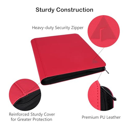 Top loader Binder, Holds 432 Top Loaders, 9 Pockets Top Loader Binder with Sleeves for Cards in 3'' x 4'' Top loaders -Red - color: Red