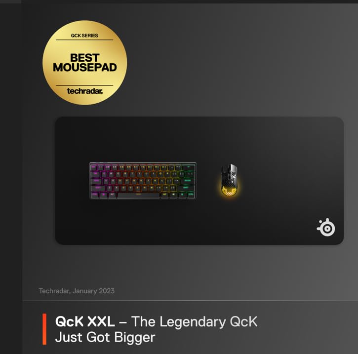 SteelSeries QcK Gaming Mouse Pad - XXL Cloth - Peak Tracking and Stability - Esports Mousepad - Never-Slip - Full Desk Coverage - color: Black, size: XXL, style: Classic