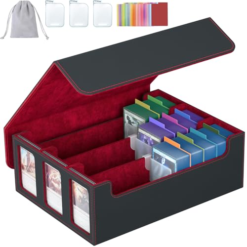 3-Row Trading Card Storage Box, Bulk Cards Case for 2400+ Mtg tcg Magic Playing Game Card Organizer, Commander Deck Box with 3 Supports & 24 Dividers - color: Red, size: 3-row