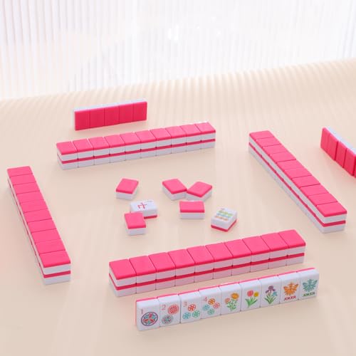 American Mahjong Set with 160 Engraved Tiles, 4 Racks, Mahjongg Bag and Accessories, Mahjong Tile Set for Beginners (Mah-Jongg) - style: Magenta(With Racks)