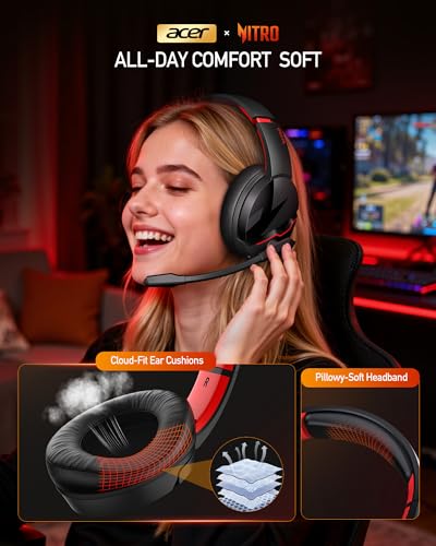 acer Wireless Gaming Headset, PS5 Headset with 2.4GHz for Ps5, Ps4, PC, Switch, Bluetooth 5.3 + 100Hrs Gaming Headphones with Noise Canceling Mic for Laptop, Mobile, Mac, 50mm Drivers (Red) - color: Red
