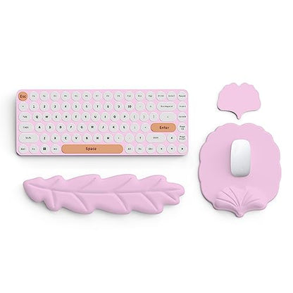 Keyboard Wrist Rest and Mouse Pad with Wrist Support Set, Ergonomic Leaf Shape Mouse Pad with Non-Slip Base, Pain Relief Memory Foam Mousepad for Computer,Laptop,Home Office, Pink - color: Pink