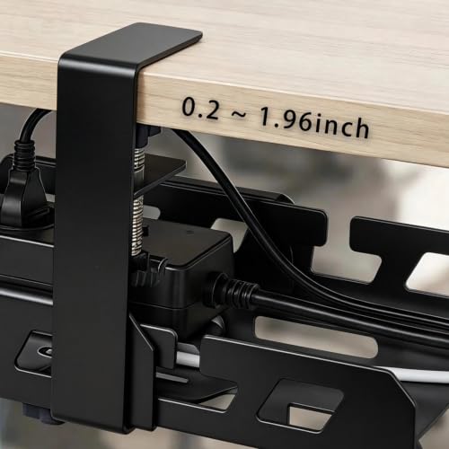 Under Desk Cable Management Tray 15.3-23.6 Inches Bidirectional Extendable Metal Cable Organizer with Clamp Mount, No Drill Wire Management System for Home Office & Gaming Desk(Black) - color: black