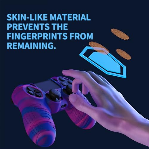 PlayVital Line & Dot Pink & Purple & Blue Silicone Cover Skin for ps4 Controller, Anti-Slip Soft Protector Case Cover with Thumb Grip Caps - color: Pink Purple Blue