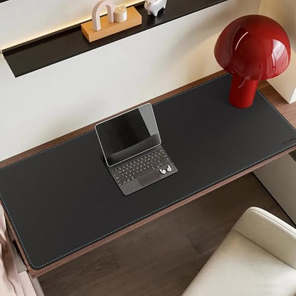 CENNBIE Leather Desk Mat Large, 43.6" x 23.6" Extended Mouse Pad (Black) | Premium stitched edges resist wear. Easy to clean. Protects desk from spills, stains ,scratches. Smooth glide. Office & home. - color: Black, size: 23.6" x 43.6"