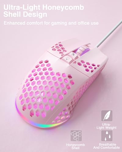 SOLAKAKA SM900 Wired Gaming Mouse with Honeycomb Shell,12800 DPI,7 Programmable Buttons,Lightweight Gaming Mice Ergonomic Computer Mouse Gaming for Windows/PC/Mac/Laptop Gamer (Pink) - color: 2Pink