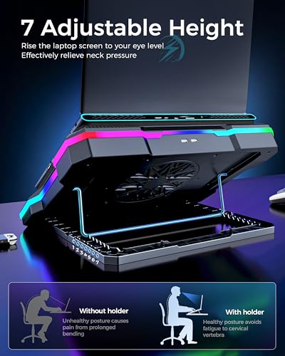 AICHESON Gaming Laptop Cooling Pad with Full RGB Lights, Powerful Cooler Fan Stand for 15-19 inch Gamer Laptops and PC Computers - color: 5V