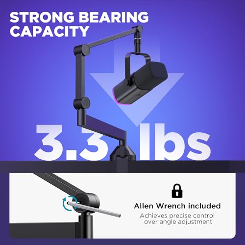 InnoGear Low Profile Mic Arm Foldable Boom Arm Mic Stand Desk for Fifine | Smooth Adjustment, 360° Rotation, 3.3 lb Weight Capacity, Horizontal Reach 26.1", 3/8" to 5/8" Adapter, For Desk Under 2.75" - color: Black, style: 3-Axis Arm