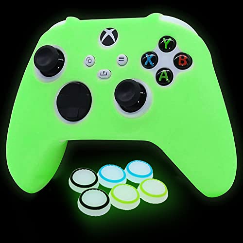 Glow in The Dark Silicone Cover Skin for Xbox Series X Controller, Anti-Slip Soft Rubber Case Protector for Xbox Series S Controller with 6 Thumb Grip Caps Glow in The Dark. - color: Glow Green