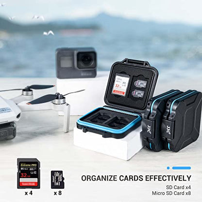 JJC Small SD Card Case Holder for 4 SD & 8 Micro SD Memory Cards | 12 Slots, Slim & Lightweight Design, Water-Resistant & Shockproof, Soft EVA Interior, Includes Wrist Strap, Easy to Carry - size: For 4 SD+8 Micro SD