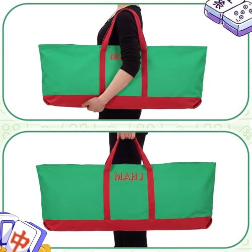 Mahjong Bag for Tiles and Racks Empty American Mahjong Tiles Carrying Tote 31.5 x 12 x 4 Inch Canvas Tile Game Accessory Gift for Pusher Rack Mat Carrying, Case Only(Red and Green) - color: Red and Green