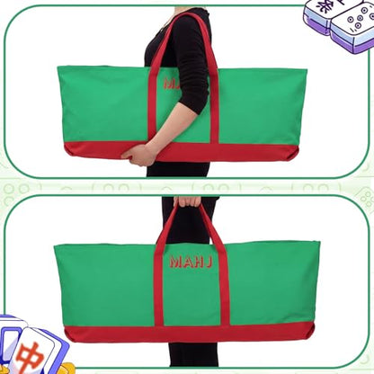 Mahjong Bag for Tiles and Racks Empty American Mahjong Tiles Carrying Tote 31.5 x 12 x 4 Inch Canvas Tile Game Accessory Gift for Pusher Rack Mat Carrying, Case Only(Red and Green) - color: Red and Green