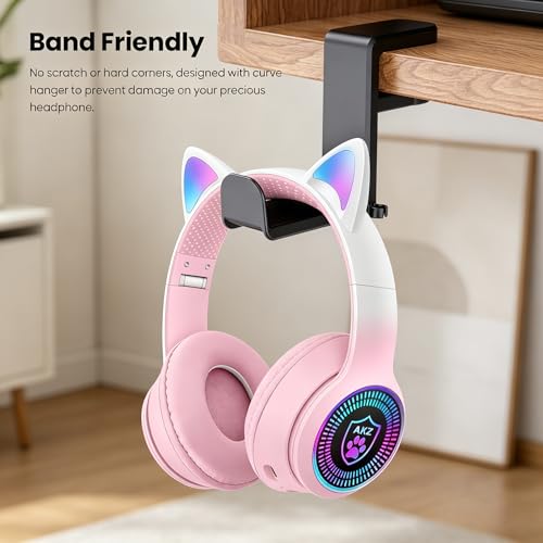 Rotating Headphone Stand, PC Gaming Headset Holder, Adjustable Clamp-on Headphone Mount, Headphones Hanger Hook Under Desk with 360 Degree Swivel, Cable Clip Organizer