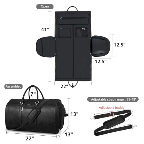 Garment Bag for Travel Convertible Carry on Travel Duffel Bag for Men Women | 3PCS Large Weekender Bag with Waterproof Shoes Pouch 2 in 1 Hanging Clothes Suit Dress Bag Travel Garment Duffel Bag 56L - color: C2-Black-1pc