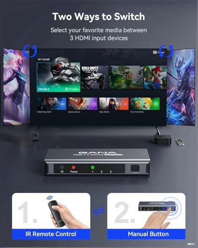 HDMI Switch 5 in 1 Out 4K@60Hz, GANA HDMI Splitter Switcher with Remote, Aluminum HDMI 2.0 Switch Box Hub for 3D, HDCP2.2, HDR, Compatible with Xbox, PS5/4/3,Fire Stick,Roku,Blu-Ray Player, Black - color: Black