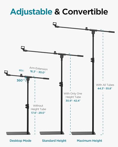 InnoGear Mic Stand Floor Microphone Stand with Boom Arm for Singing | Height Adjustable, Detachable, Portable for Travel, Stable Base, Work with Blue Yeti Shure SM58 Samson Q2U Fifine K669B