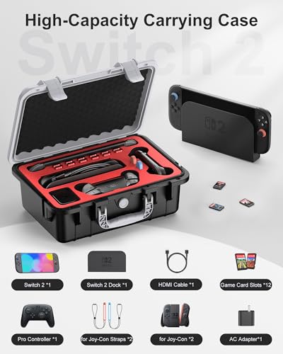 STARTRC GAMES Hard Carrying Case for Nintendo Switch 2, Professional Deluxe IP67 Waterproof, Soft Lining Hard Travel Case for Nintendo Switch 2 Console Pro Controller & Accessories (Black & White) - color: White and Black
