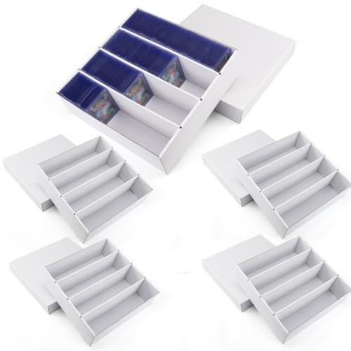 5 PackTrading Card Storage Box, 4 Row 3200 Count White Cardboard Storage Box with Divider for MTG/TCG/Sports/Game Cards Organizer - size: 5-Pack-Toploader