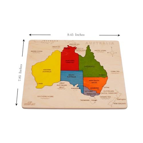 Australia Map Wooden Jigsaw Puzzle for Kids | 6 Puzzle Pieces | Learning & Educational Toy Gift for Boys & Girls Ages 3 Years and Above - style: Australia Map