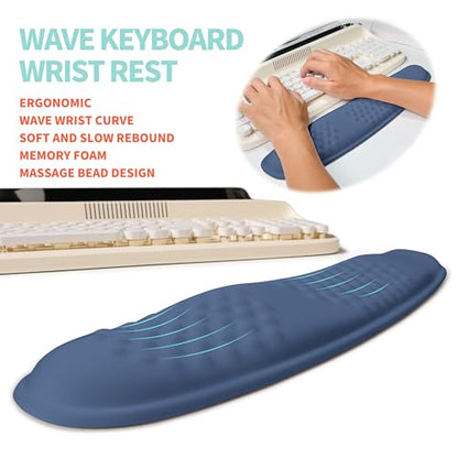2-in-1 Ergonomic Set, Wave Rise Keyboard Wrist Rest and Massage Bulge Slope Mouse Pad Wrist Support, Cushion Memory Foam Integrated to Relieve Wrist Pain, Dark Blue - color: Dark Blue