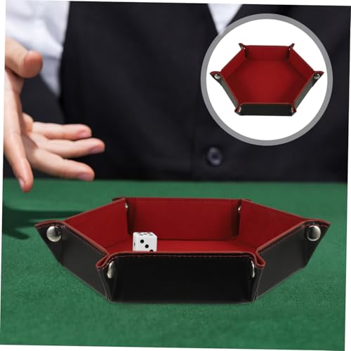 Uonlytech Hexagonal Folding Dice Tray PU Material Organizer for Tabletop Games Party Accessories Storage Box with Velvet Lining in Dark Crimson for Home and Game