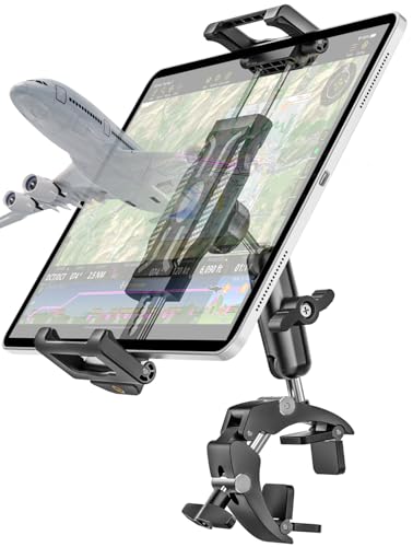 Aluminum Tablet Yoke Mount - [Large Clamp] [Thick Case Friendly] Airplane Tablet Holder, Aviation Flight Stick Clip Stand for Pilot, for iPad Pro Air Mini, iPhone, Galaxy, Fire, 6-15.6" Devices