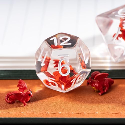 UDIXI DND Dice Set Resin Dragon Polyhedral Dice Set for D&D Tabletop Games | Velvet Storage Bag, DM Gift, for Dungeons and Dragons Role Playing Games Board Games - color: Red Dragon