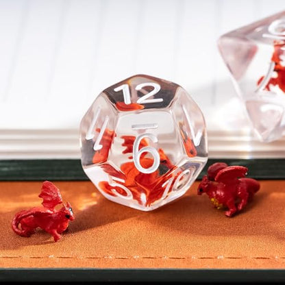 UDIXI DND Dice Set Resin Dragon Polyhedral Dice Set for D&D Tabletop Games | Velvet Storage Bag, DM Gift, for Dungeons and Dragons Role Playing Games Board Games - color: Red Dragon