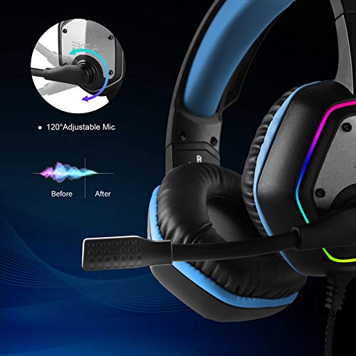 EKSA E1000 Gaming Headset, Computer Headphones with Noise Canceling Mic & RGB Light, 7.1 Surround Sound, Compatible with PC, PS4 PS5 Console, Laptop (Blue) - color: Blue